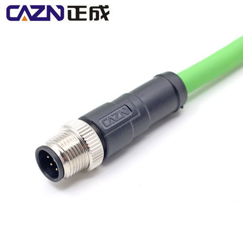 M12 4芯 D型转RJ45网线D-coding连接器百兆以太网 CAT5E