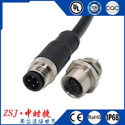 M12-4P前后装法兰面板座 称重压力传感器插头 A/B/D-CODE连接器