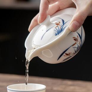 手绘手抓壶盖碗茶杯白瓷茶碗大号家用单个羊脂玉茶具不烫手泡茶杯