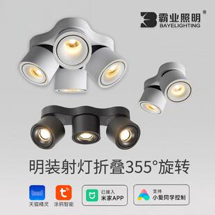 双头明装射灯智能可调角度摇头客厅商用店铺过道吸顶折叠明装筒灯