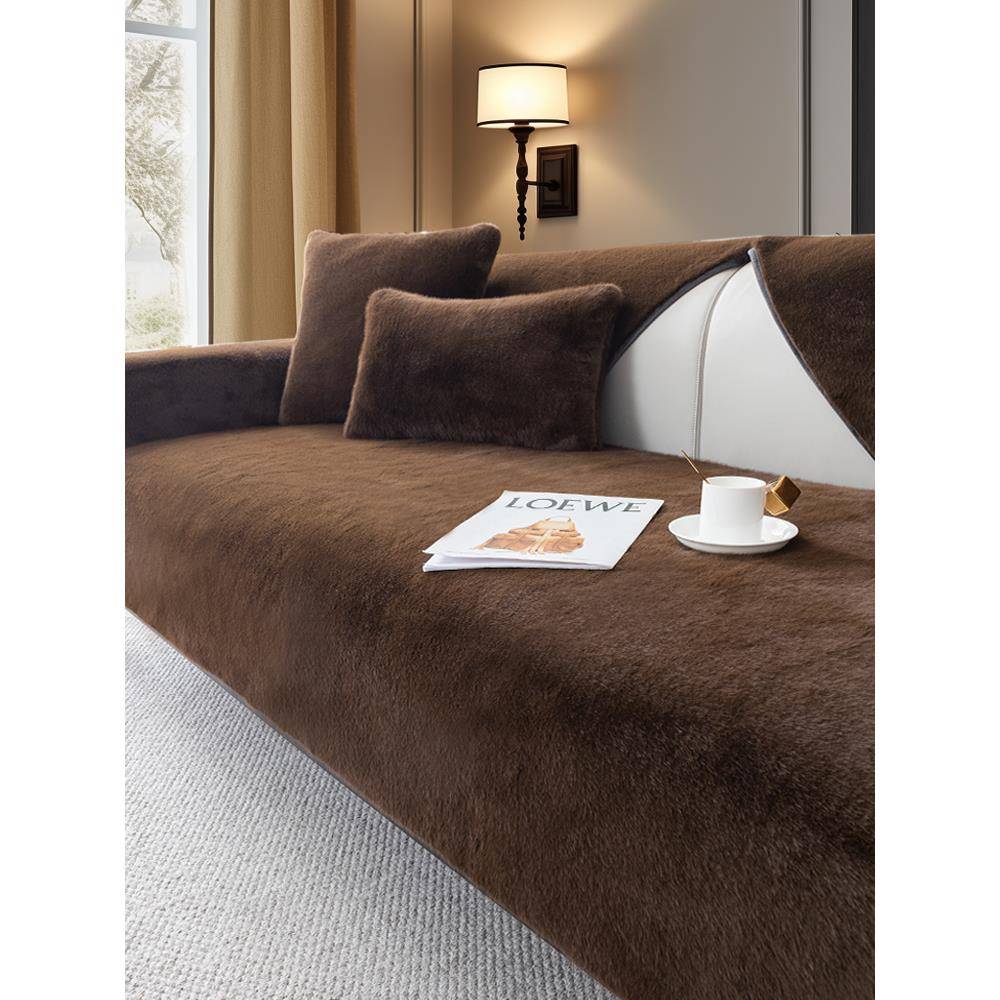 高档米兰貂毛绒加厚保暖沙发垫防滑真皮实木红木坐垫沙发罩套