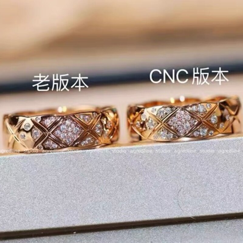coco菱格纹戒指轻奢高级18K玫瑰金经典叠戴窄宽版925银小香风对戒图片