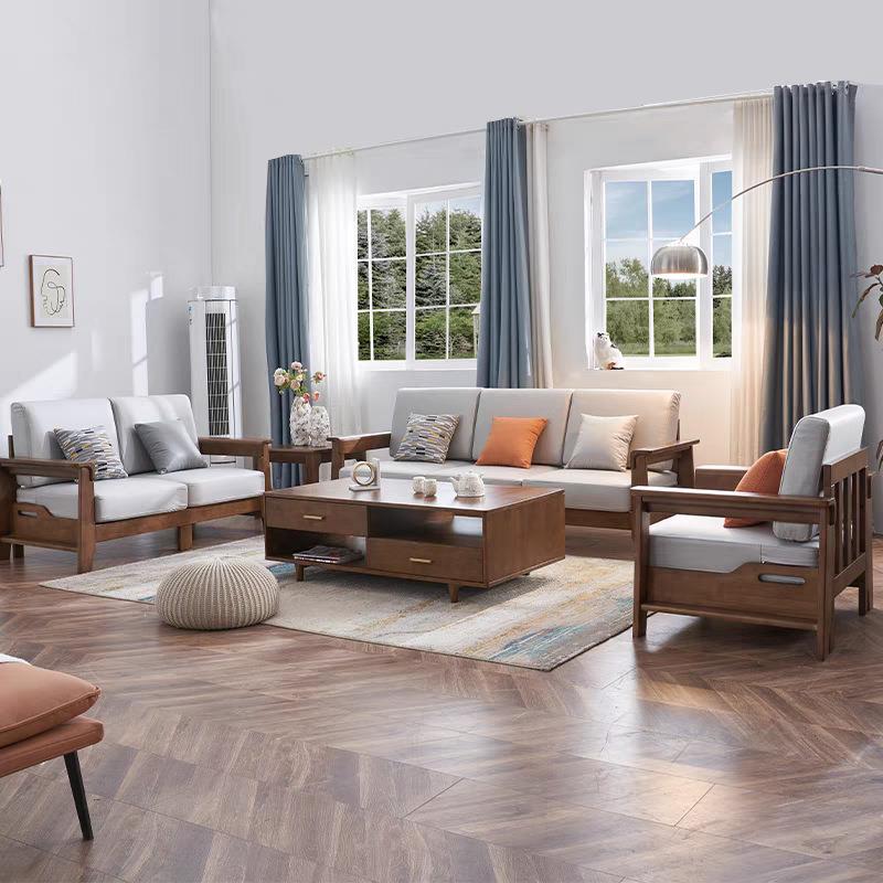 实木沙发新中式三人沙发小户型简约现代客厅原木风家用布艺沙发