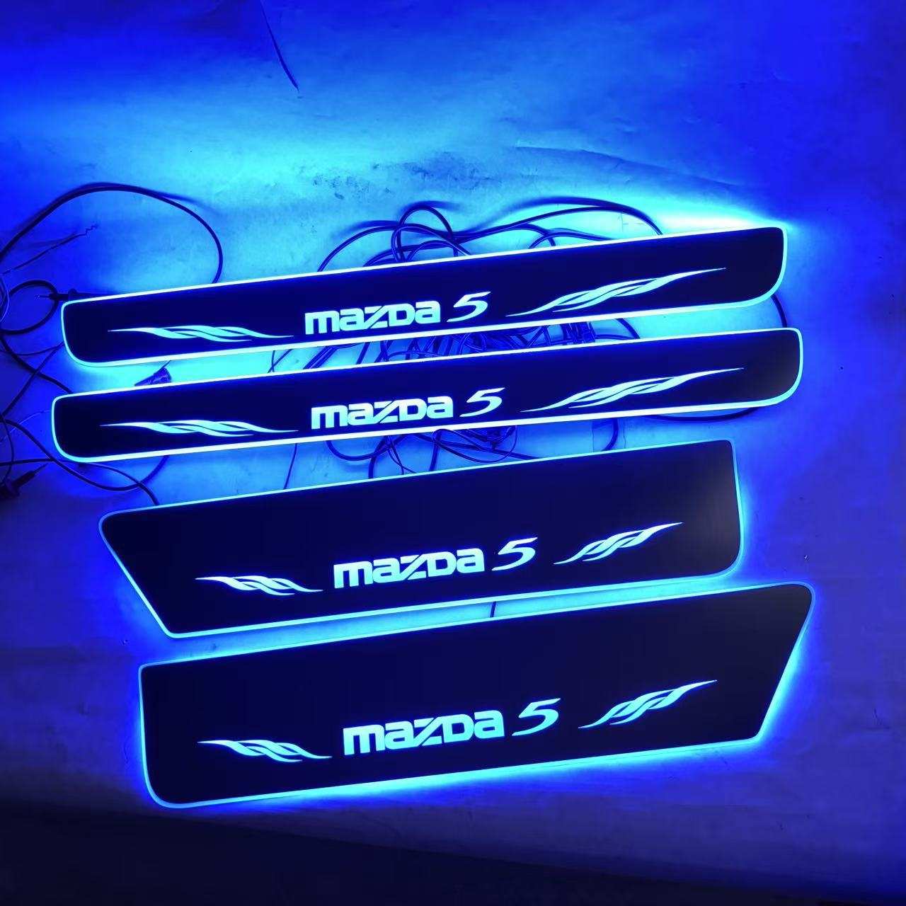4片适用于MAZXDA 5流光幻彩门槛条 马自达M5带LED灯迎宾踏板改装