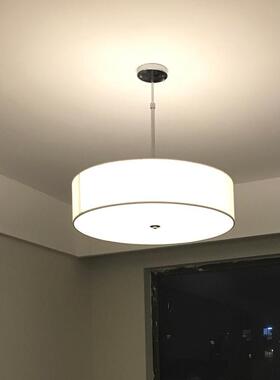 美式简约白色布艺吸顶灯现代圆形吊灯餐厅灯客厅卧室t034复古风