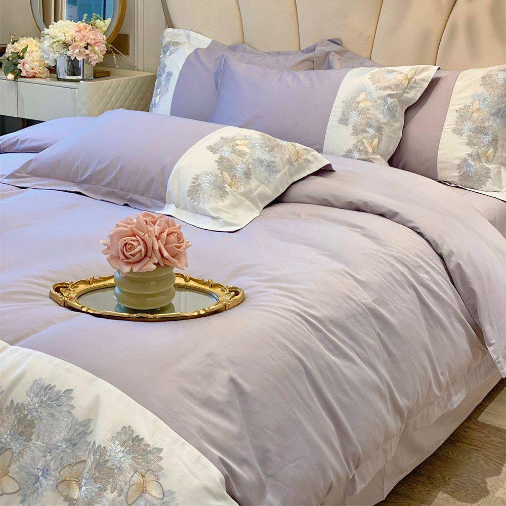 法式浪漫白贝母蝴蝶烟花元素奢华匹马棉重工绣花四件套床品