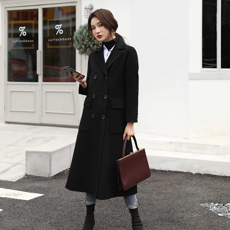 856#双面呢女短款2021秋冬装茧型韩版修身羊毛呢大衣女装纯羊毛女