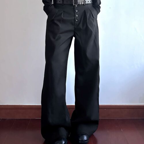 Simple clean男女松弛感百搭小众设计感排扣休闲宽松西裤