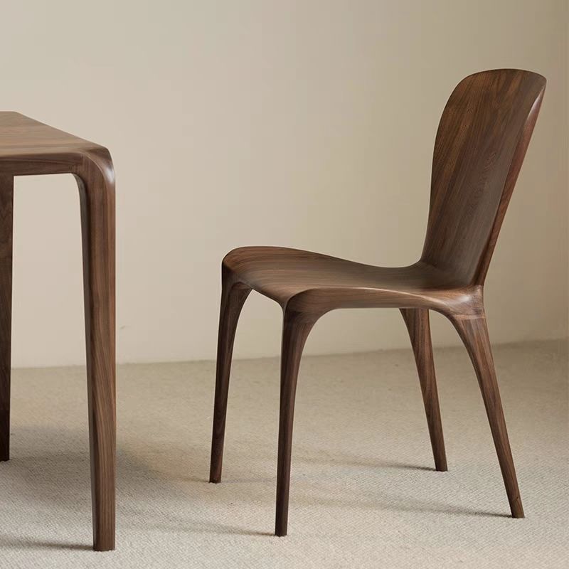 实木餐椅北美黑胡桃木尤里卡椅曲面全榫卯休闲北欧原木家用靠背椅