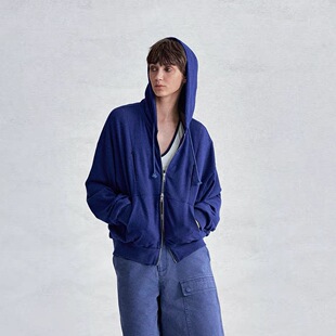 SoloForTwo 2026早春100棉宽松外套上衣 定染蓝点子棉连帽卫衣