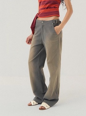 SoloForTwo 可调节收腰双扣牛仔裤 夏季薄款水洗做旧复古直筒裤女