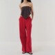 SoloForTwo 松紧腰头宽松直筒运动裤 拨片卫裤 复古运动红色休闲裤