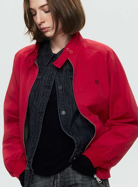 SoloForTwo 中古红色夹克立领正反两穿飞行服 秋冬羽绒宽松短外套