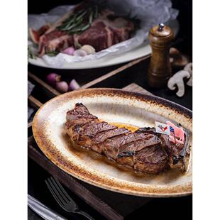 美国耐高温椭圆形陶瓷牛排盘干煮战斧牛排超高温烤盘可明火餐盘