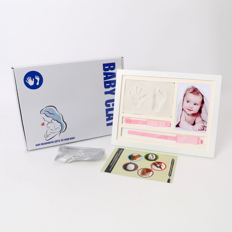 宝宝手足印 黏土腕带实木相框 新生儿手脚印套装 周岁满月纪念品