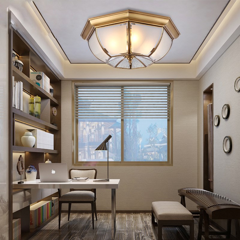 御灯美式全铜吸顶灯家用卧室餐厅灯饰过道灯现代简约客厅全铜灯饰