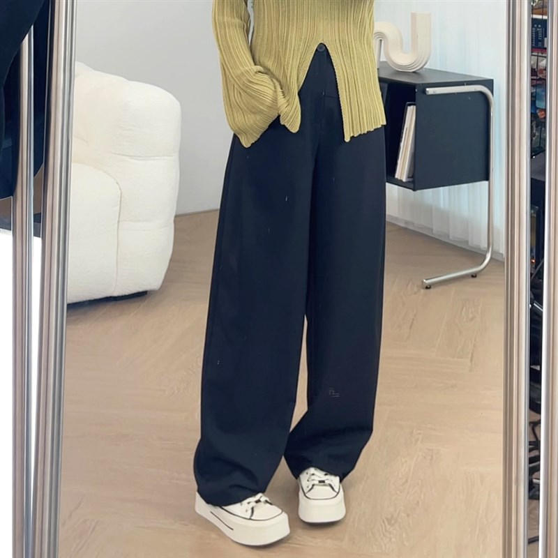 大码黑色阔腿西装裤女秋季新款胖妹妹mm梨形身材裤子显瘦直筒裤