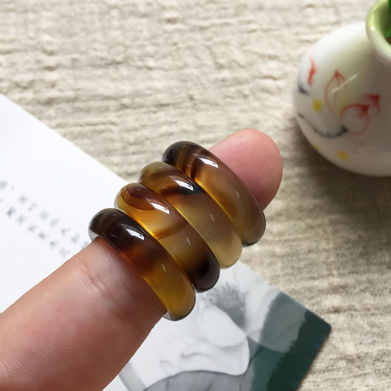 纯天然褐咖啡色玛瑙戒指玉髓戒子 男女款指环尾戒情侣食指简约