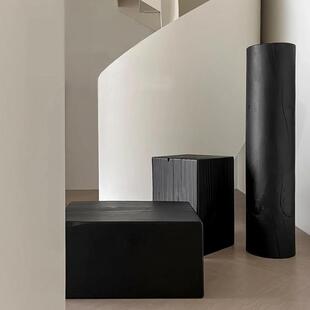 侘寂根雕碳化底座摆件黑色实木边几角几原木树桩床边茶几民宿木墩