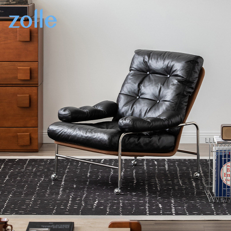 zolle哈羚顿沙发椅/单人沙发椅复古包豪斯不锈钢油蜡皮坐垫休闲椅