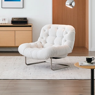 zolle格洛斯沙发椅/羊羔绒奶油风休闲椅包豪斯白色不锈钢单人沙发