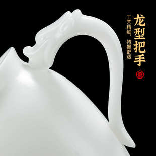 钰铨龙门 德化高档冰种玉瓷素烧浮雕龙把手柄防烫公道杯分茶器