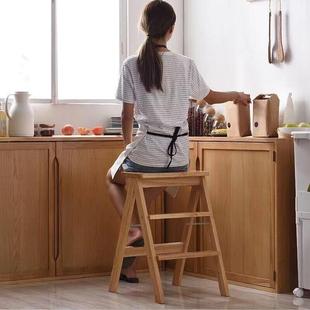 实木可折叠梯凳家用创意多功能厨房高板凳两用登高楼梯凳子吧台凳