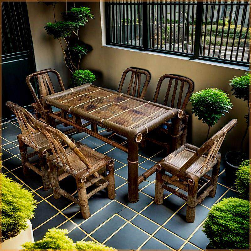 中国风老式桌子竹子桌椅全套户外围炉煮茶桌餐桌茶几办公火锅竹桌