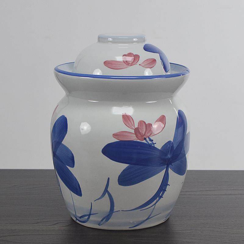 景德镇手绘陶瓷泡菜坛子带陶瓷内盖老式加水密封腌制酸菜坛果酱罐,厨房/烹饪用具,泡菜罐/坛,淘宝优惠券,粉丝福利购,淘宝优惠卷