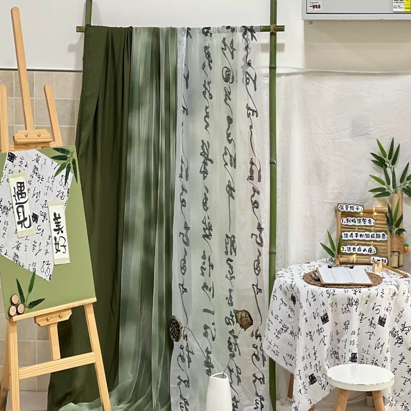 古风幼儿园环g创布幔新中式中国风水墨山水画吊顶纱幔布置装饰道图片