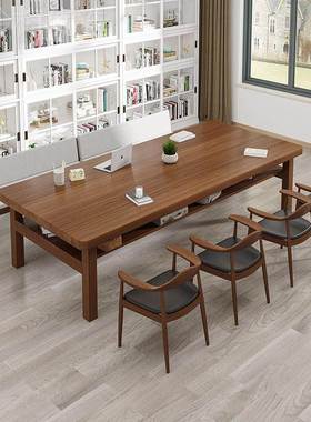 北欧实木会议桌家客厅人多层大书桌办公长桌WMD子学生用双图书馆