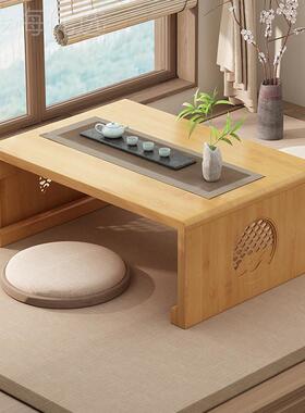 飘窗国桌新式禅意写字榻书法桌实木学桌坐地矮YQJ桌可折中叠榻米