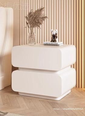 奶油风安床头柜质简卧约现代小型室FUE床边皮柜极简易收纳柜免装