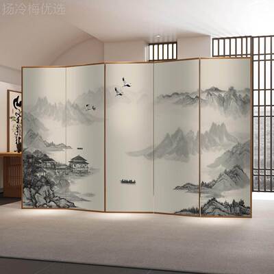 有品best新式实木厅屏风隔断客中可折叠移动约酒店遮挡简山水画装