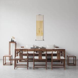 新中式 老椅榆木黑胡桃木实木奢NEC禅意成套茶罗汉台床茶桌轻组合