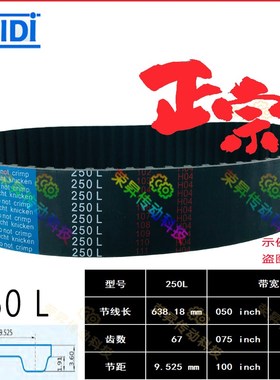 BEIDI同步带TBNV250L050/075编码器皮带250L100包装机制袋机齿形