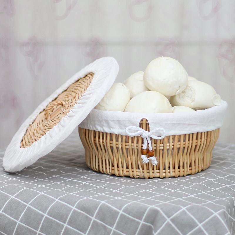 藤条馒头篮圆形有盖桌面编织水果篮食品储存篮家用柳条面包篮,收纳整理,脏衣桶,淘宝优惠券,粉丝福利购,淘宝优惠卷