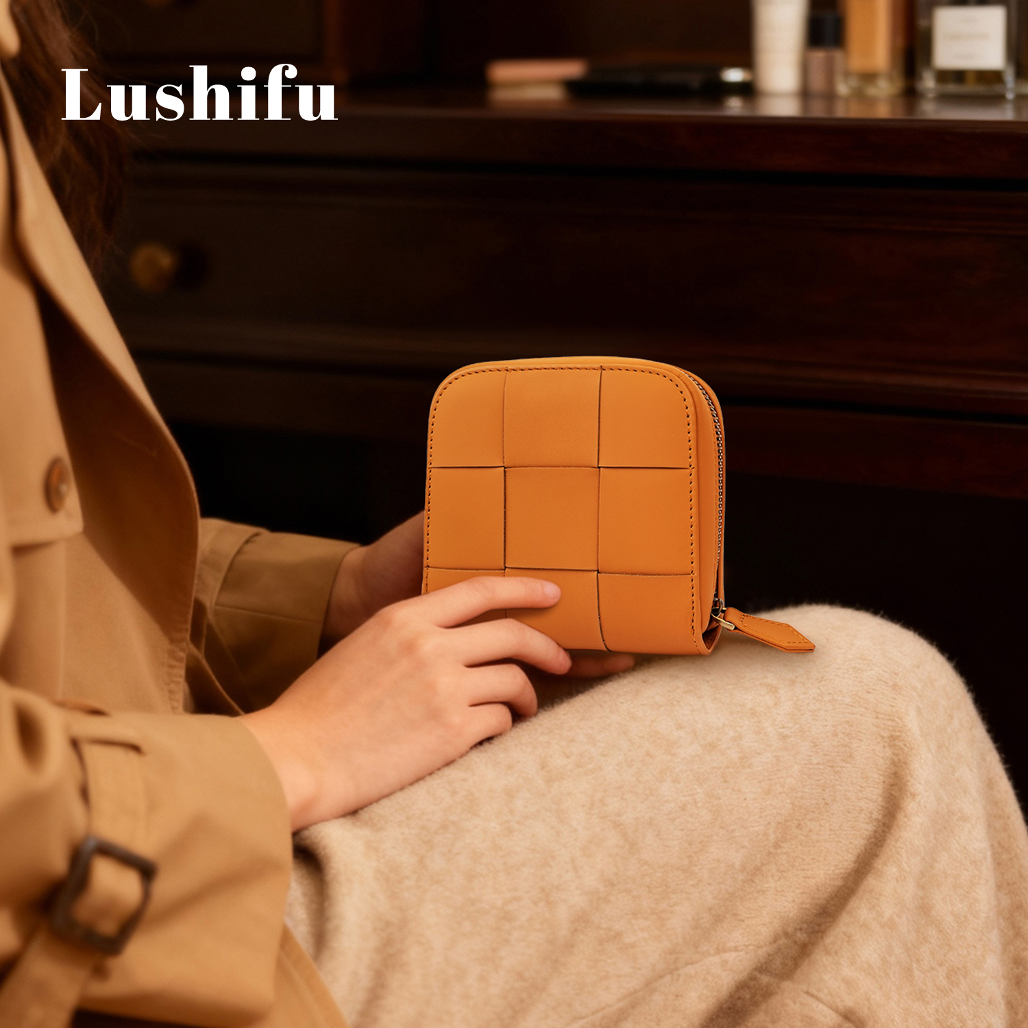 鹿师傅小众真皮编织头层牛皮包