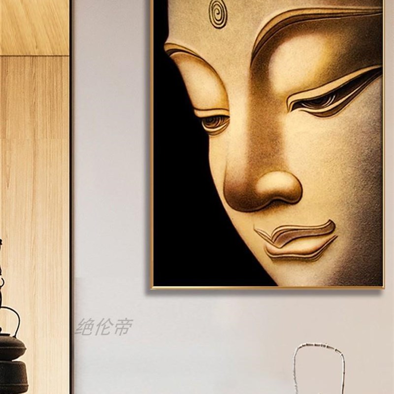 网红中式禅意佛系装画茶室佛像挂佛祖客厅玄关阿弥陀佛饰背画景墙