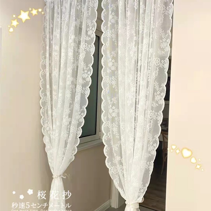 免打孔蕾丝门帘短帘隔断魔术贴穿杆定制法式白色镂空纱飘窗橱窗纱