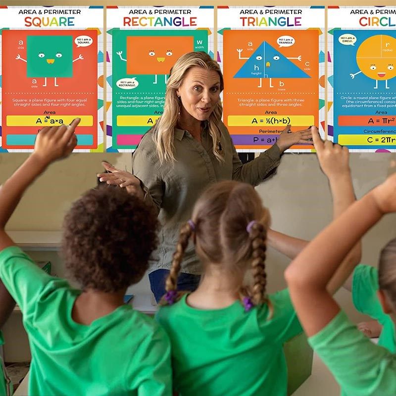 几何形状英文海报国际学校双语教室数学课堂学习海报墙面布置墙贴