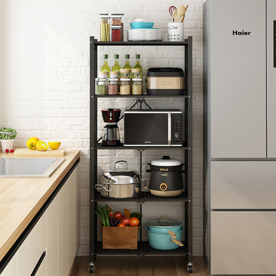 免安装折叠厨房置物架落地多层可移动加宽放锅架微波炉烤箱收纳架