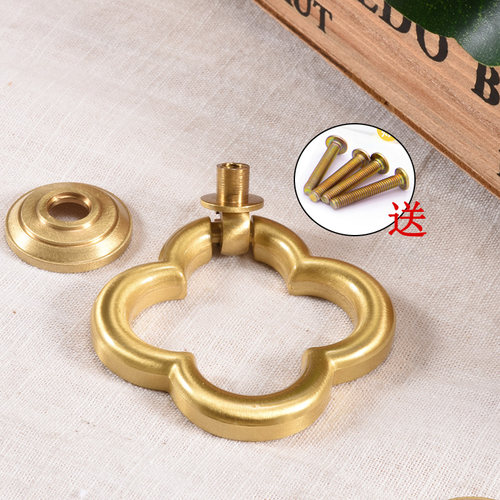新中式纯铜拉手中式衣橱柜门抽屉铜把手北欧美式橡木实心拉环仿古