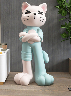 潮玩猫咪大型落地摆件客厅沙发旁电视柜家居装饰品生日乔迁礼物