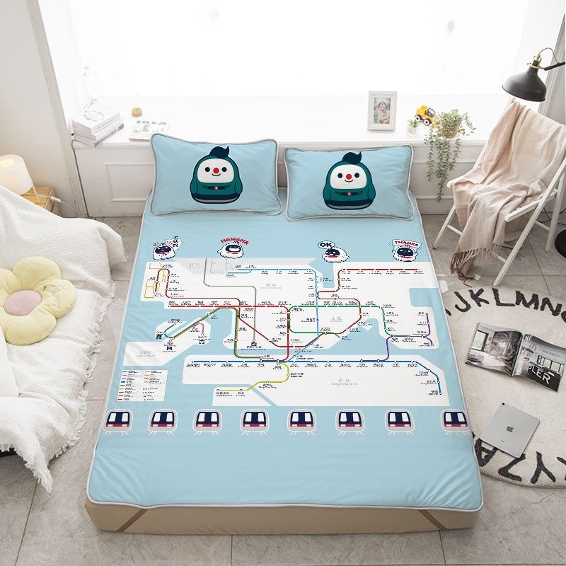 香港地鐵綫路圖涼席夏季涼感單人儿童機鉄仔冰絲空調席可摺叠水洗