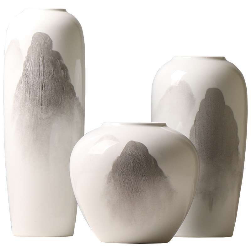 新中式手绘山水陶瓷花瓶客厅电视柜插花装饰品样板房创意水培摆件,家居饰品,花瓶,淘宝优惠券,粉丝福利购,淘宝优惠卷