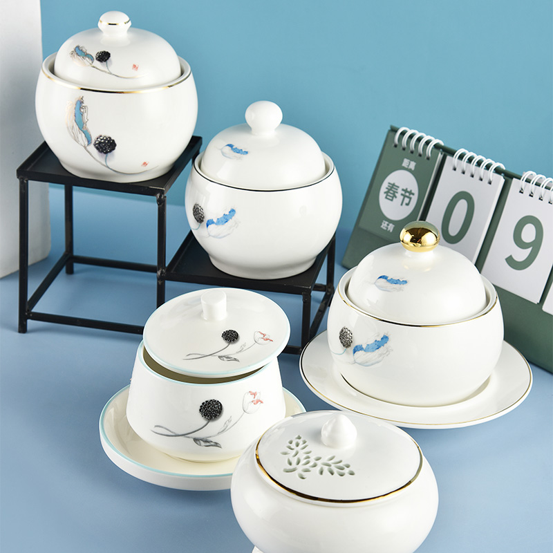 印象品瓷 中式陶瓷隔水小炖盅高档一人份燕窝甜品碗带盖位上汤盅