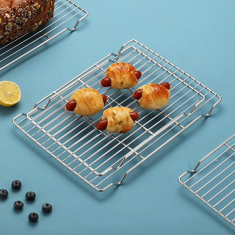 长方形不锈钢烧烤网架小号面包凉网滤油网片烘焙带脚滤水架隔油网