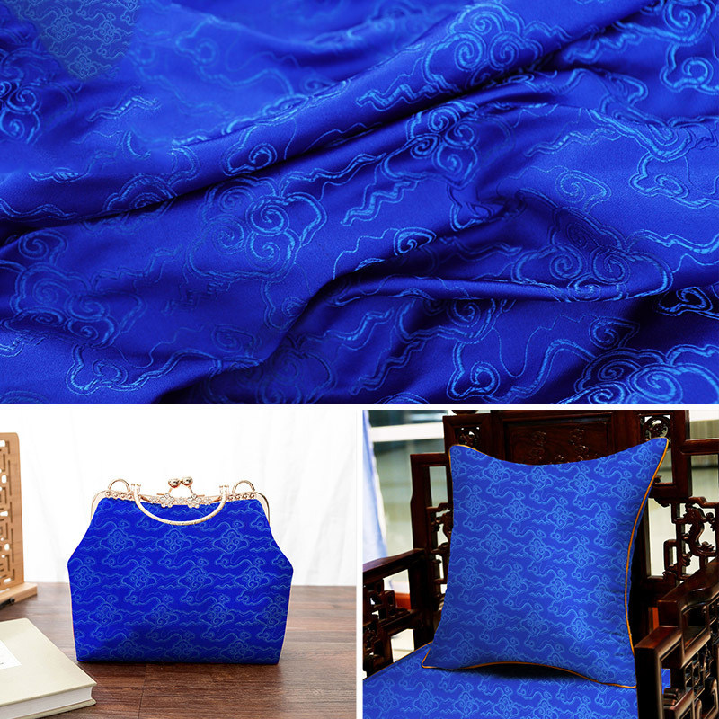 冬季织锦缎布料沙发中式抱枕面料国风服装手工绸缎布汉服蓝色diy