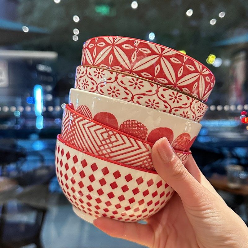 嫣红手作餐具定制花卉款【礼盒装餐具】5只入米饭碗小碗出口单